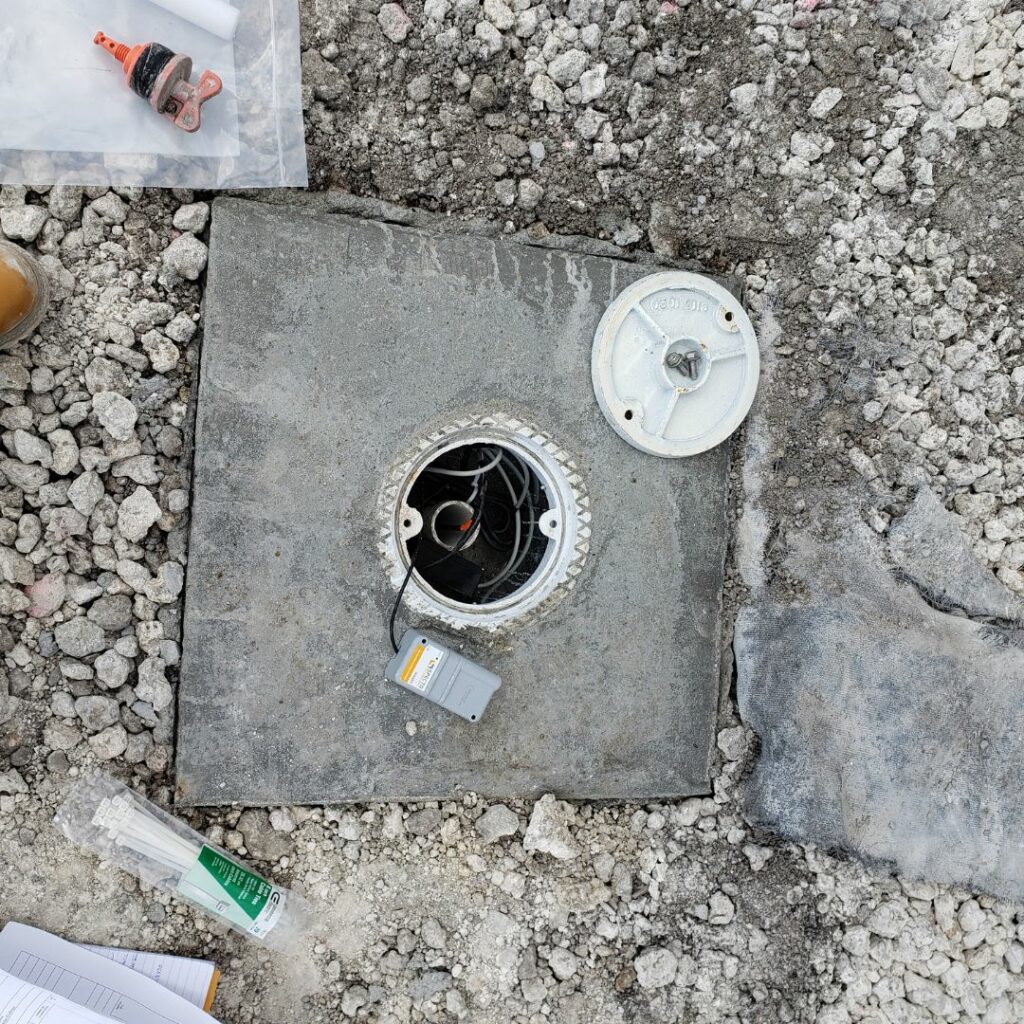 A piezometer installed on a construction site.